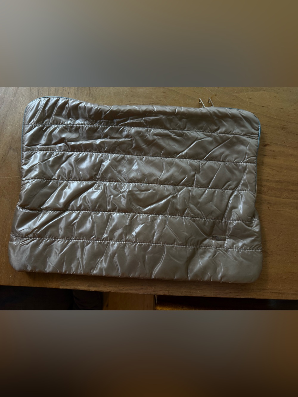 Herno Metallic Taupe Quilted computer or tablet sleeve with Logo Plaque